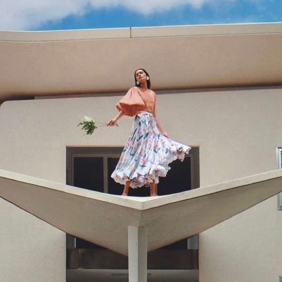 No Pise La Grama La Enamorada Top (Sz XS) One Shoulder Puff Sleeve Rose Khaki - Picture 3 of 15